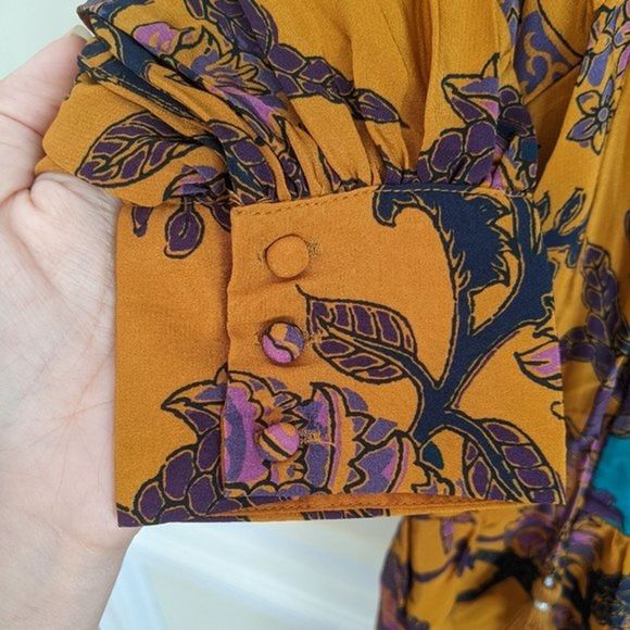 NWT Anthropologie Romantic Silk Tunic Floral Long Sleeve Boho Dress Medium - Picture 4 of 9